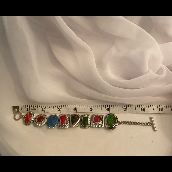 Multi Stone Silvertone Bracelet - Picture 8 of 8